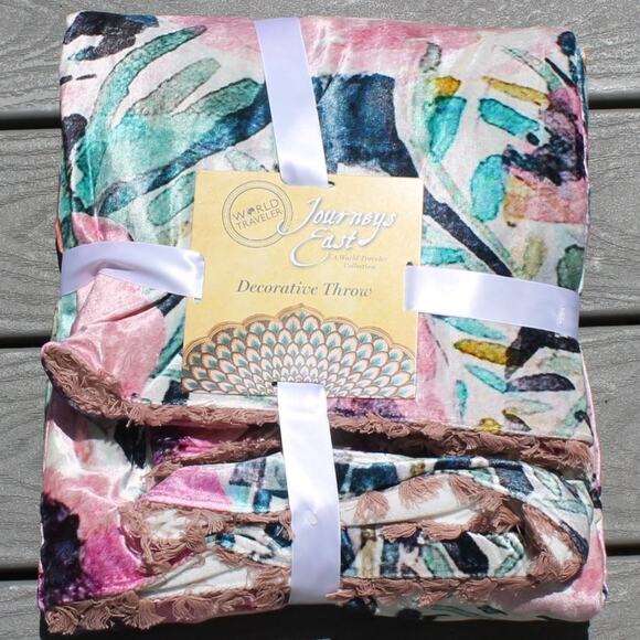 World Traveler Designer Luxury Throw Blanket 50 in X 60 in Maximalist Boho Style - Picture 2 of 15